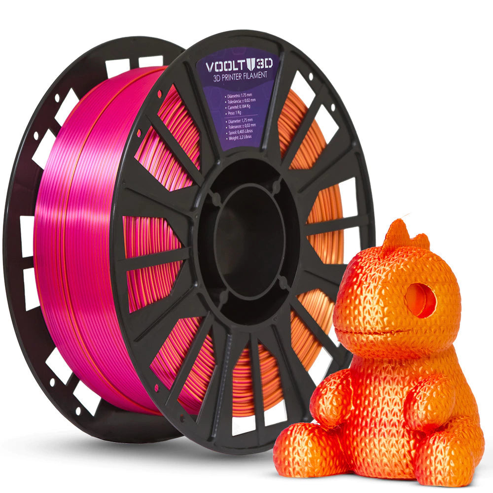 Filamento PLA TRI 1 kg - Dourado, Laranja e Rosa Choque