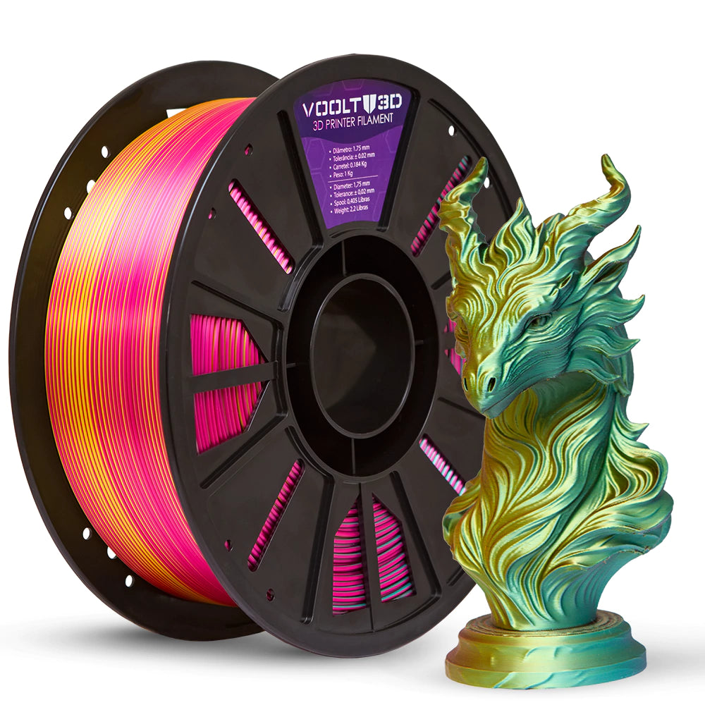 Filamento PLA TRI 1 kg - Dourado, Rosa Choque e Verde